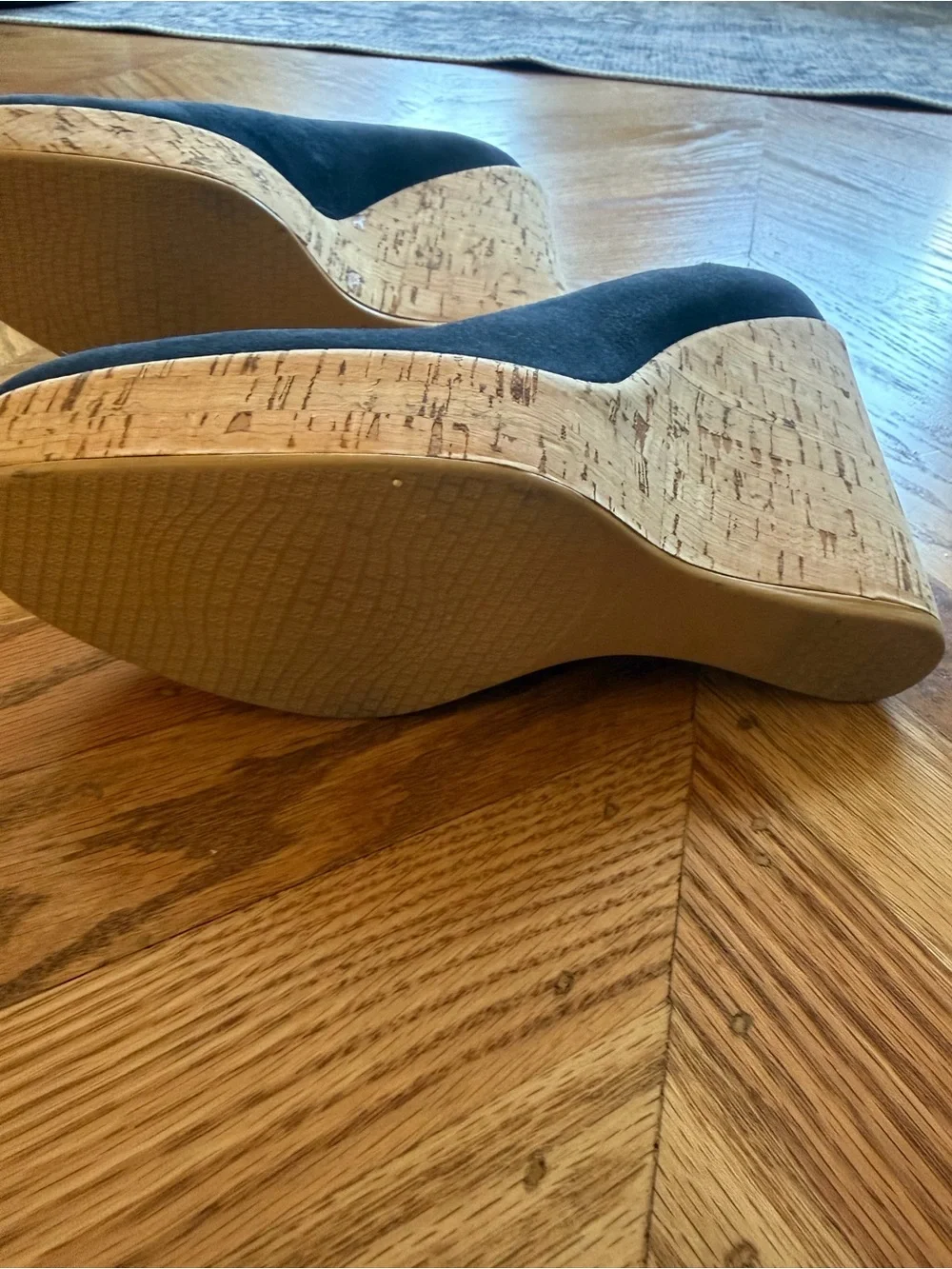 Stuart Weitzman Navy Suede Cork Wedge Pumps Women’s